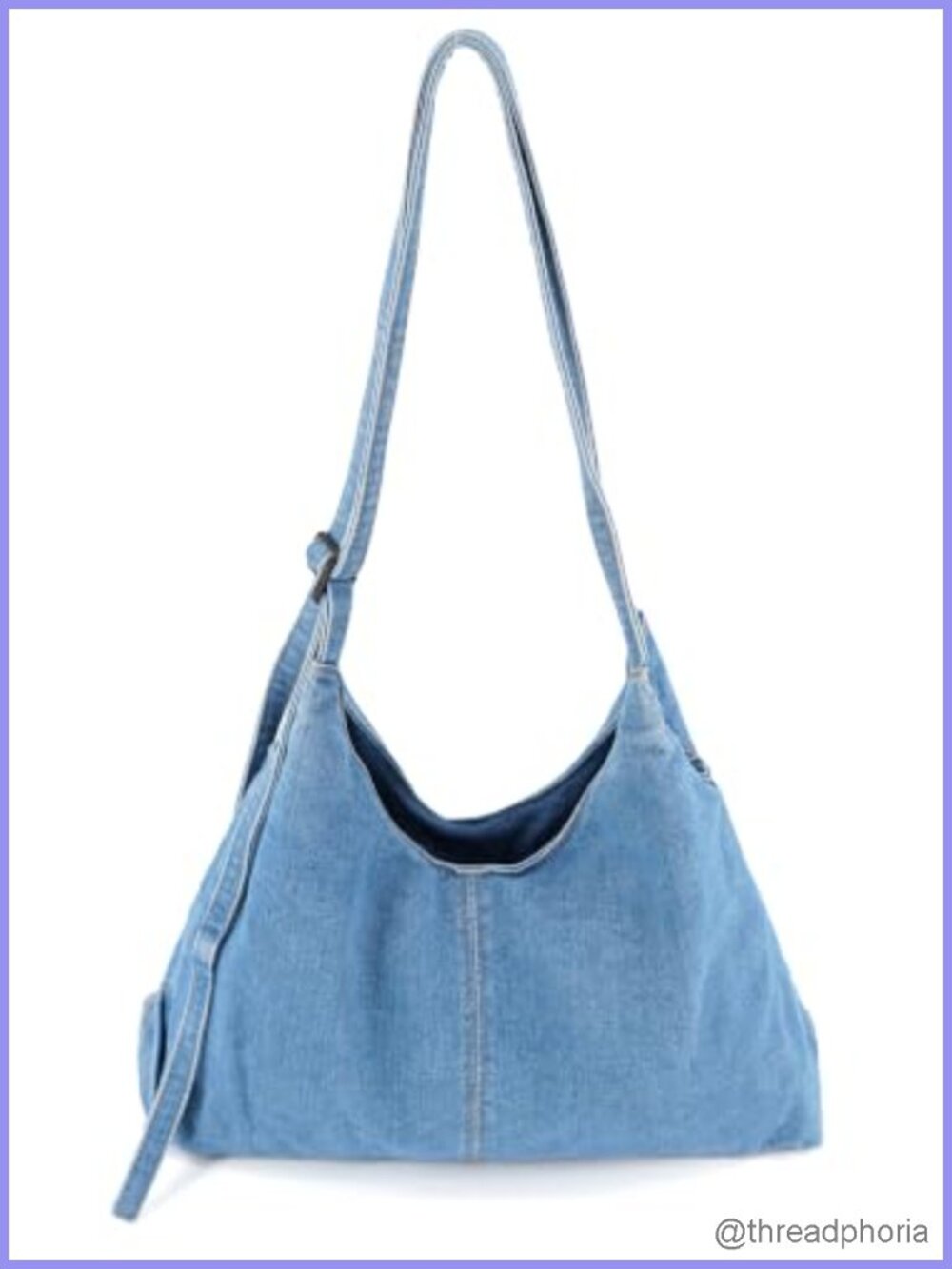 Denim Hobo Shoulder Bag Lightweight Travel Tote Zipper Casual Shopper